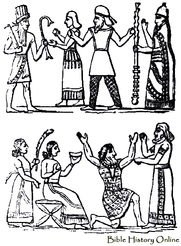 Martu and unknown gods above, Babylonian king scene below