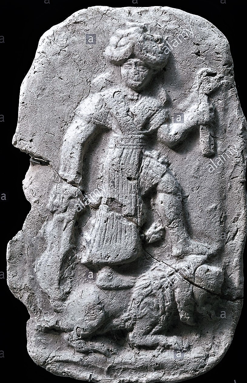 Inanna, Goddess of War, upon her lion, symbol of her zodiac sign Leo