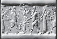 Enki and Anu in his sky-disc, Enlil, King Anu stands upon the Earth