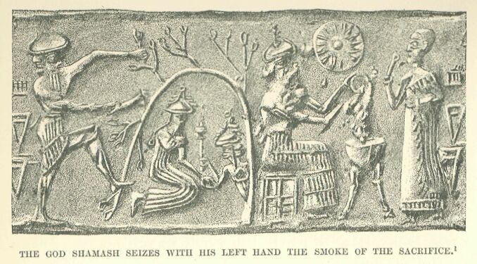 Nergal, Ninlil, Enlil, Utu, and a high priest on the right