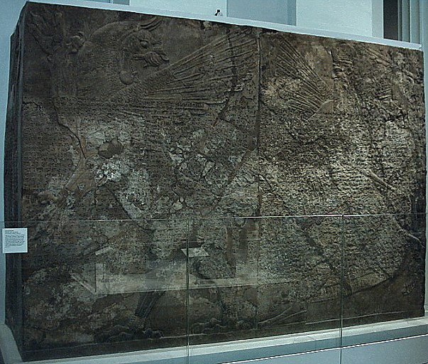 Wall relief of the famed Ninurta and Anzu battle, now in a museum
