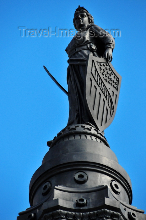9b - Cleveland, Ohio, USA, Public Square - Soldiers' and Sailors' Monument of giant goddess Columbia, column topped with a bronze statue of the 'Goddess of Liberty', armed with a sword, defended by the Shield of Liberty