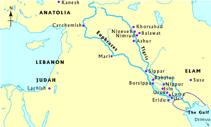 Map of the cities of Sumer