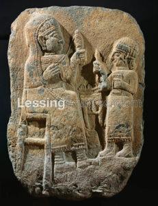 Tomb-stele, woman with distaff, child. Basalt, H: 100 cm Late Hittite, 8th-7th BCE Inv. 1756