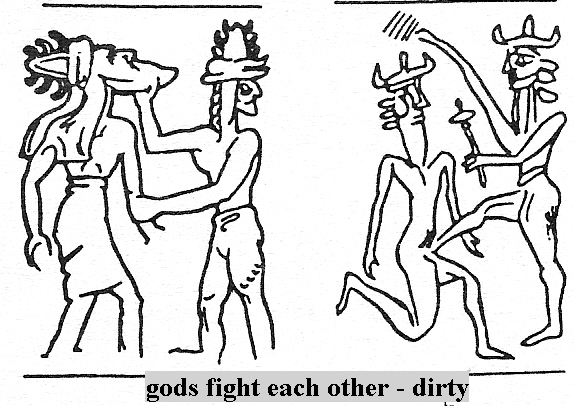 3b - princes Alalu & Anu wrestle for the crown of Nibiru while on Earth, Alalu bit off Anu's testicles, robbing him of his manhood, Alalu was tried & executed by Enlil for his crime, Anu became the undisputed new king of planet Nibiru, & he claimed a new colony for Nibiru, Earth