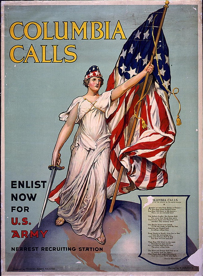 10a - "Columbia calls" for WW I massive enlistment, Inanna / Columbia / Liberty determining civilizations, governments, & religions