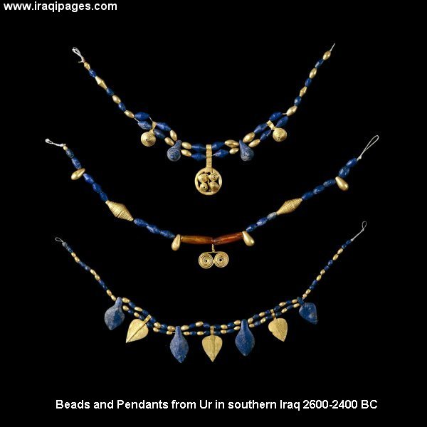 13b - Ur skillfully crafted Jewelry, 2,600-2,400 B.C., valuable artifacts from Ur, the most advanced city of its day, the advanced civilization of Nannar's Ur existed for thousands & thousands of years on the Euphrates River in southern Sumer, located today in southern Iraq