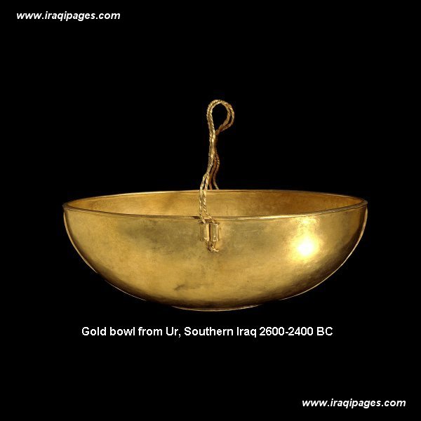 14a - artifact of a gold bowl from Nannar's great metropolis of Ur, the gods acquisition of gold is the main purpose the aliens, called the Anunnaki, from their planet called Nibiru, came down to Earth in the first place, they discovered they must mine it to get the quantity they needed