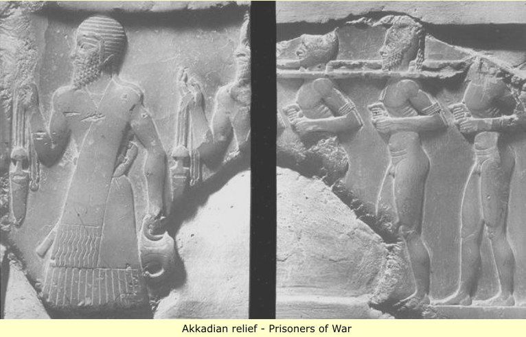 22 - Akkadian artifact of soldiers touting enemy prisoners of war, the way wars were conducted, the way the cities were pillaged, the way captured women & children were treated, etc., etc., all by the commands of the gods, SEE KINGS TEXTS ON EACH PAGE OF THE GODS, OR THE 5 BOOKS OF MOSES for wars demands upon earthling leaders by the gods