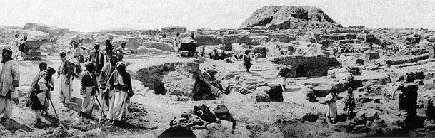 2d - Kish 1926 excavation with Ninhursag's house / brick-built mountain in the background, hundreds of artifacts discovered & placed into museums, artifacts are being destroyed by Radical Islamists, attempting to eliminate all ancient knowledge, knowledge that contradiscts today's religions