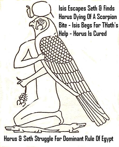 7 - Horus dying of a scorpion bite, Ningishzidda / Thoth saves grand-nephew Horus from a poisonous death