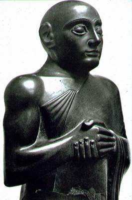 7 - Lagash artefact of Gudea, high-priest of Lagash 2,144 B.C., "the patesi (high-priest) of Shirpurla (Lagash), who the temple E-ninnû of the god Nin-girsu (Ninurta) has constructed..."