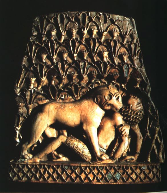 7a - carved ivory Lioness, Nimrud amiet, Ninurta's city of Nimrud, & museum artefacts were shamefully destroyed by Islamist, keeping Muslims ignorant of our ancient history