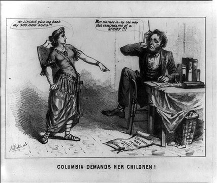 8 - giant goddess Columbia & the American Civil War, "Justice recording the voice of the people guided by Light, Liberty, & Truth"