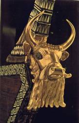 8a - Lyre Instrument artifact of Ur, lyre depicting the ram caught in the brush to be sacrificed by Abraham, instead of killing his son Isaac, Nannar raised numerous sheep & about one million cows in Ur, feeding all the gods & earthlings in Mesopotamia & those mining in So. Africa