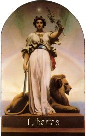 8a - goddess of the republic, Inanna with her weapon in one hand, & an olive branch in the other, & her zodiac sign of Leo the Lion