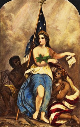 8c - George Fish painting, Emanicpation Columbia Boston 1863, liberty for all, men created equal