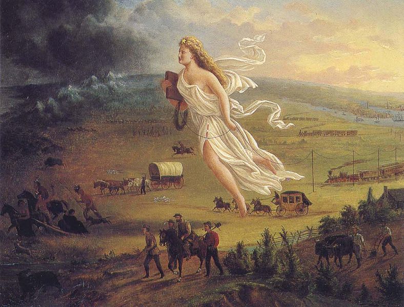 9 - giant alien goddess Columbia leads the "American Progress West"