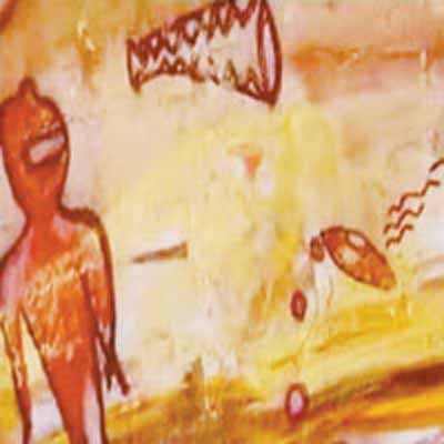 1l - ancient cave art of alien sky-ships, sometimes depicted in areal battles, discovered in India from ancient times when the gods were commonly seen by early Indian earthlings