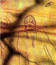 1i - ancient cave painting of alien craft & alien walking upon the Earth, found in North Africa, appx. 6,000 B.C., when the chariots of the gods brought alien entities down to Earth from the heavens