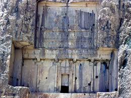 3x - Tomb of Arta-Xerxes, descendant king of Cyrus the Great, mixed-breed offspring of the alien gods made kings, giant god in flying disc above his protected king