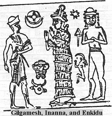 6fb - Uruk's giant mixed-breed King Gilgamesh, his mother the goddess Ninsun, & Enkidu - (Enki & Ninhursag fashioned a protector for Gilgamesh)