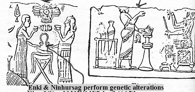 12 - Ninhursag & Enki with Umbilical Chord Cutter symbol of "birth mother" of the gods Ninhursag