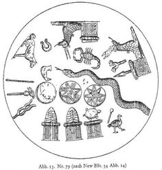 15 - Bau, Ninhursag, Nabu, Ishara, Nergal, Marduk, NIngishzidda, unkn, Shuqamula, Nusku, Nannar, Utu, Inanna, Adad, Anu, Enlil, Enki, Ninurta, & Nanshe symbols