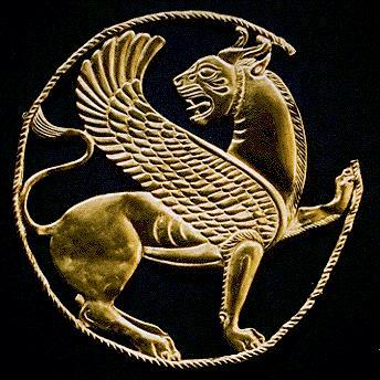 50 - Ninurta as a sky-beast; Persian achaemenid golden winged lion-headed beast, weaponized flying machine