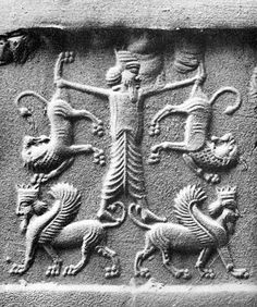 1b - Marduk holding beast symbols, twin sons Ashur & Seth as a winged sphynx