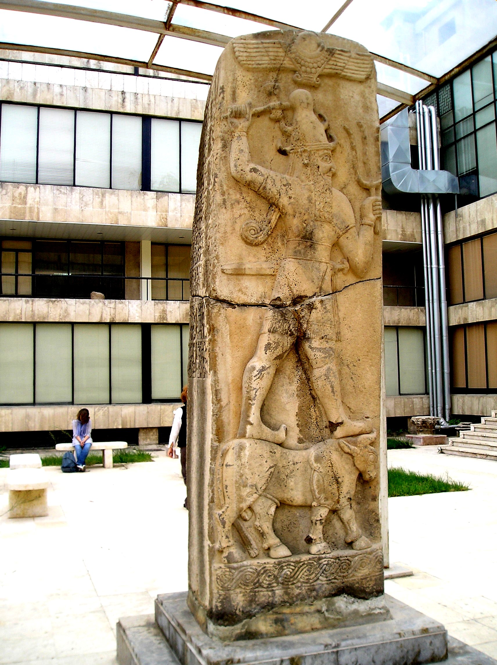 Adad atop his zodiac symbol of Taurus the Bull, artifact in Aleppo, now destroyed by Radical Islam