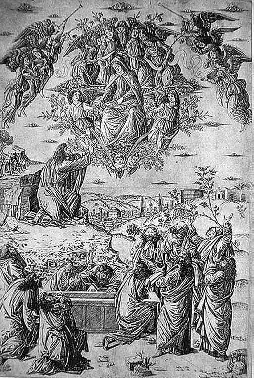 18 - "The Assumption of the Virgin", Anon 1490, Mary carried away by a sky-disc
