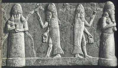 19 - Ningishzidda with his entwined horned serpents, & father Dagan - Enki in his wet suit