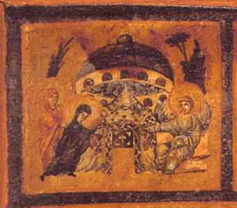 2 - 3rd century, Saucer at the Tomb of Jesus with many alien witnesses