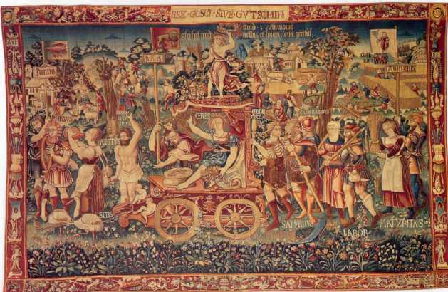 26 - tapestry, "Summer's Triumph", 1538, Bayerisches Natl. Museum, scene with sky-discs above