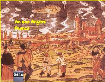 4 - Angers, France 842,; painting of sky-ships sighting of aerial alien battle scene