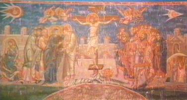 9 - The Crucifiction, 1350 fresco on Monestary wall in Kosovo