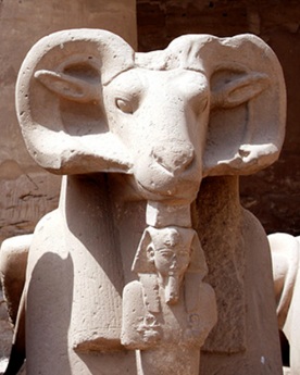 period of god Marduk - Amun - Ra; ram-headed sphinx, & Egyptian pharoah under his protection