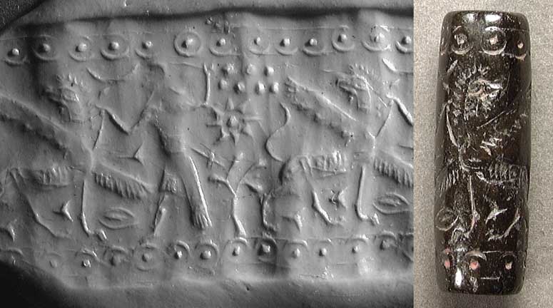 18 - Nannar's Moon Crescent, Enlil's 7-Planets, & Anu's 8-Pointed Star symbols; Ninurta vanquishes animal symbol of a god