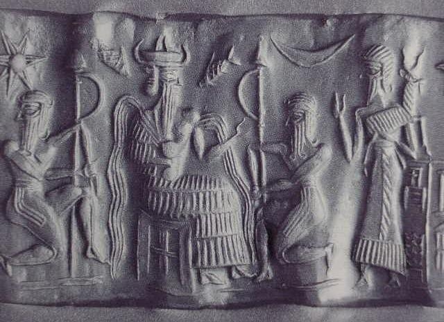 26 - 7-Pointed Star of Enlil; Enki & attendees with baby Adapa, Enki shown with the newly created species, today's "modern man"