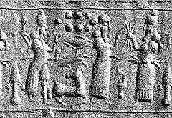 29 - Marduk's Spade, Enlil's 7-Planets, & Adad's Forked Lightning symbols; Enlil gets between Inanna & Adad to direct son Adad with granddaughter Inanna listening