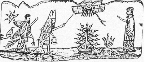3 - Enlil's 7-Pointed Star symbol of his absolute authority over all on Earth; Enki dressed in wet suit swims to shore to meet Alalu