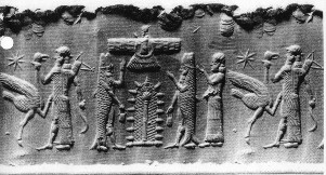 30 - Nibiru's winged Sky-Disc, & Anu's 7-Pointed Star symbols; Ninurta, Abgal, Anu in his sky-disc, Enki, & Ninhursag