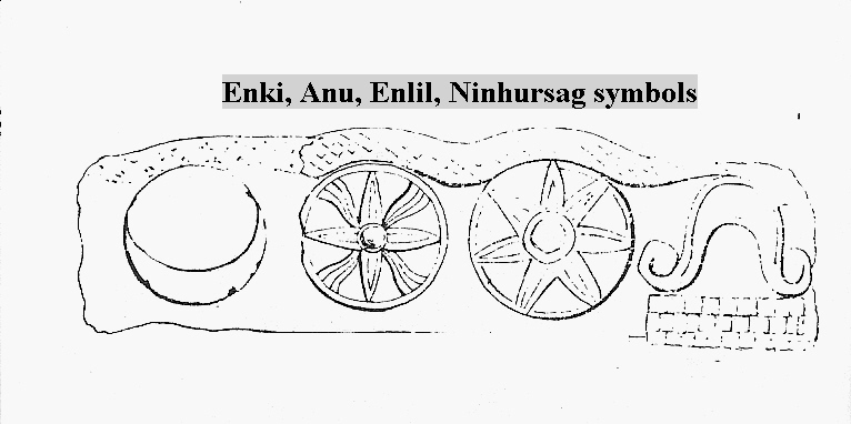 4 - Enki's moon eclipse, Anu's 8-pointed star - also Utu's Sun, Enlil's 7-pointed star, & Ninhursag's umbilical chord cutter symbols