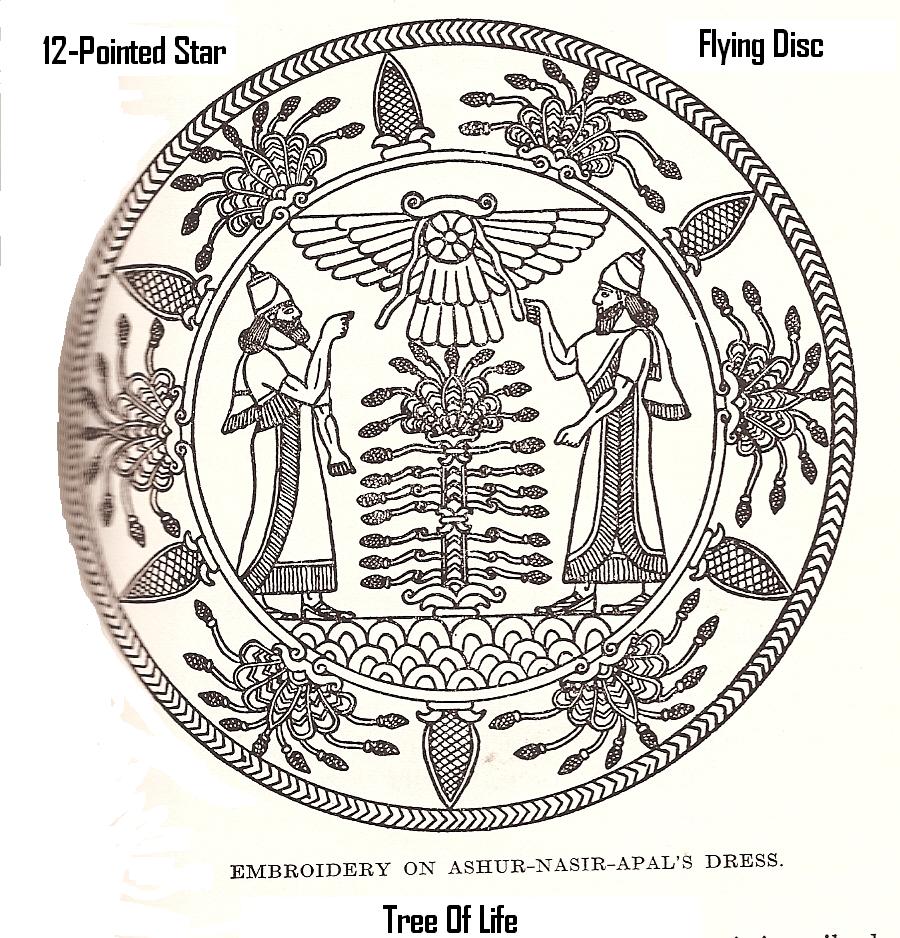 50 - 12-pointed star, King Ashur-Nasir-Apal's dress, & gods around the Tree of Life
