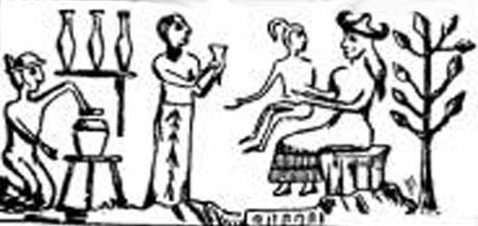 54 - Ninhursag in her Lab, holding the molded Adapa; Tree of Life played the role in upgrading early man