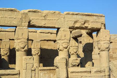 100 - Egyptian goddess Hathor sculptures-on the pillars in her Temple of Dendera