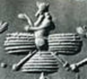 10gg - alien Anunnaki King Anu inside his winged sky-disc / flying saucer; the flying saucer is the means by which the gods came to Earth