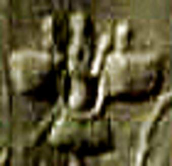 11 - blurred image of 3 gods inside an alien sky-disc / flying saucer, Enlil, King Anu, & Enki in flight