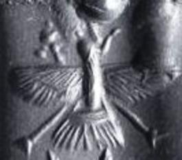 12a - Air God Enlil riding with King Anu the Sky God inside their winged sky-disc / flying saucer above